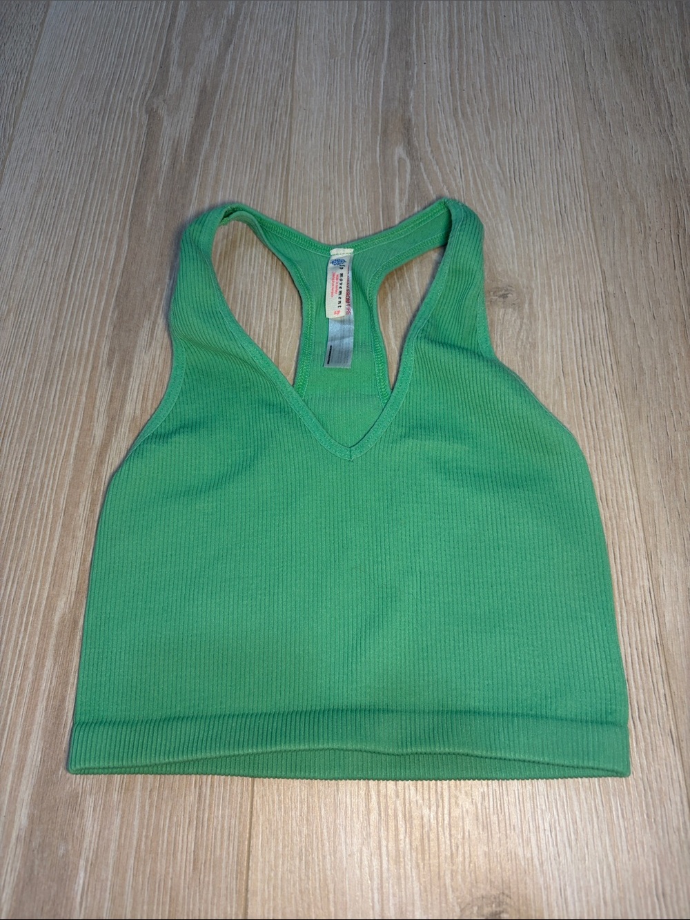 FP Movement by Free People Green Ribbed V-Neck Racerback Bralette